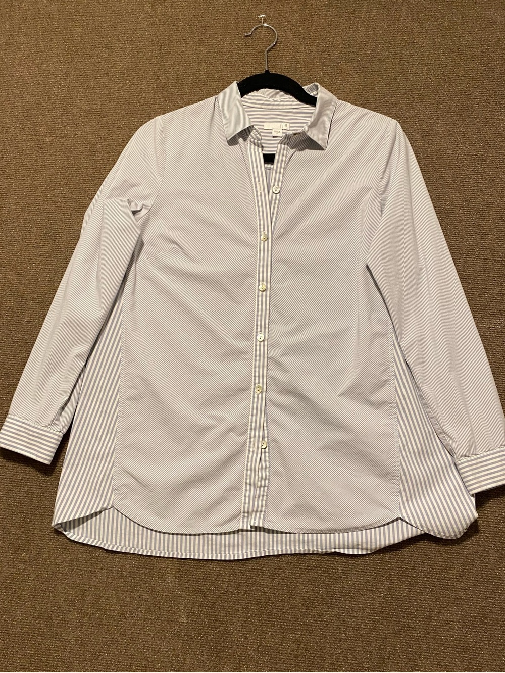 J. Jill Blue & White Long Sleeve Striped Button Down Tunic Shirt Size S